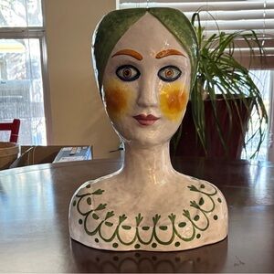 Handcrafted Green and White Ceramic Bust Best Christmas’s Present